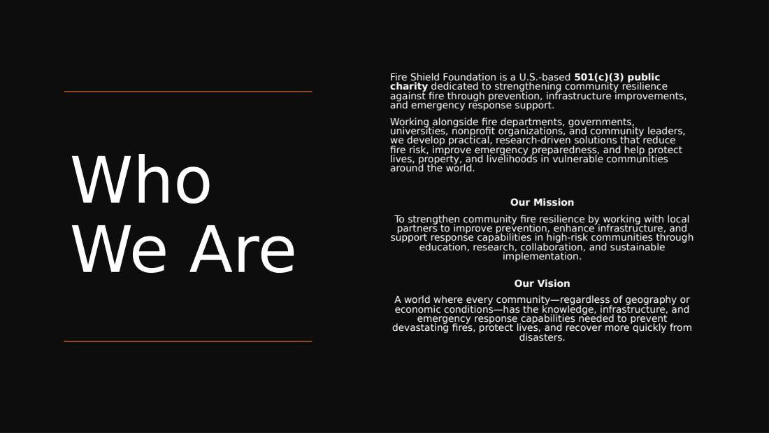 Fire Shield Foundation overview, slide 2
