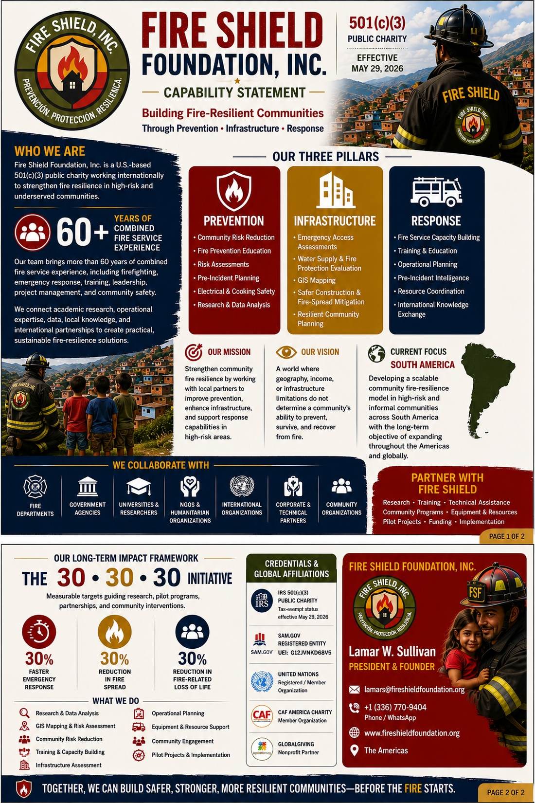 Fire Shield Foundation capability statement, two pages